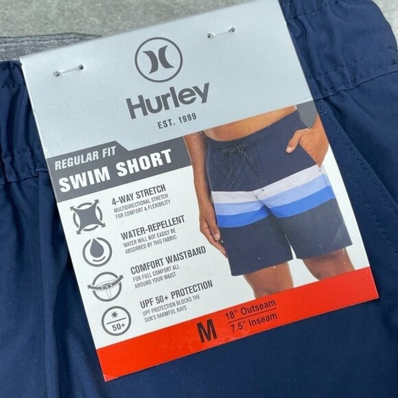 Hurley Mens Reg Fit Swim Shorts Navy/Blue/White Medium UPF50+ a0105 - Picture 2 of 6